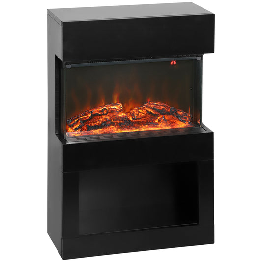 HOMCOM Electric Fireplace, 3D Flame, 6 Colours & Brightness, 1000W/2000W, 3-Sided View, Remote & Timer, Heats 30m², Black Electric Fire & Mantel