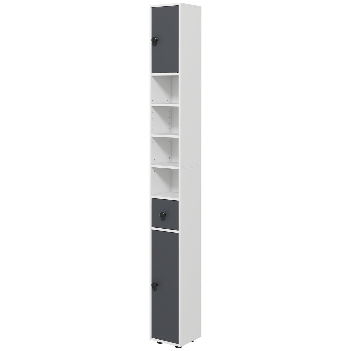 kleankin 180cm Slim Bathroom Cabinet, with Drawer, Shelves and Cupboards - Grey