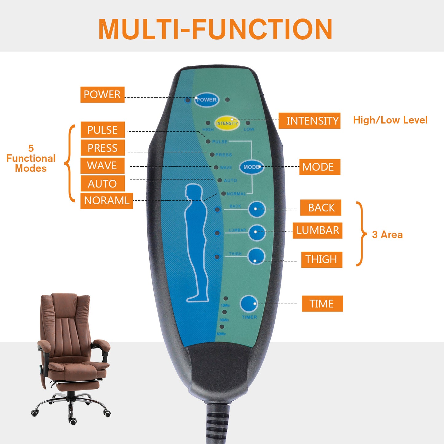 Vinsetto High Back Vibration Massage Office Chair, Heated Reclining Leathaire Fabric Computer Chair with Footrest, Brown