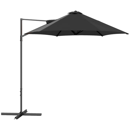 Outsunny 2.5M Garden Cantilever Parasol, Offset Roma Patio Umbrella Hanging Sun Shade Canopy Shelter with 360° Rotation and Cross Base, Black