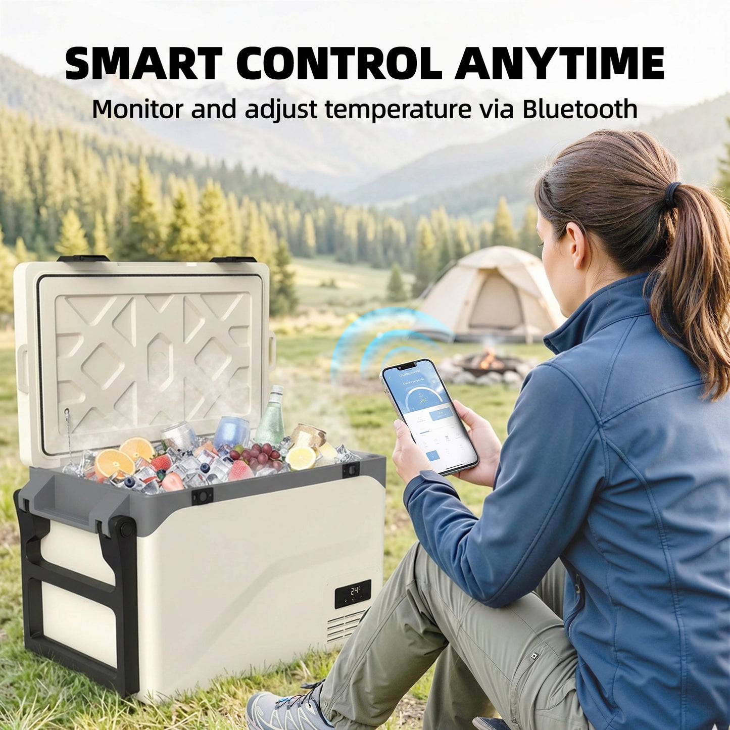 Outsunny 42.5L Compressor Car Fridge Freezer, Camping Refrigerator with App Control, 20c-20c
