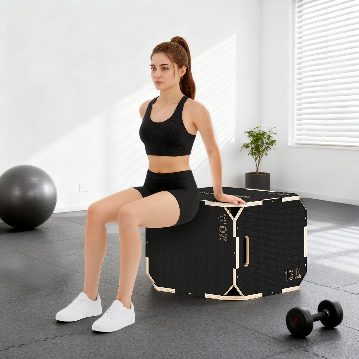 SPORTNOW 3 in 1 Wooden Plyo Box, Non-Slip Jump Box with Handles for Home Gym and Outdoor Workouts, 20" x 18" x 16", Corner-free