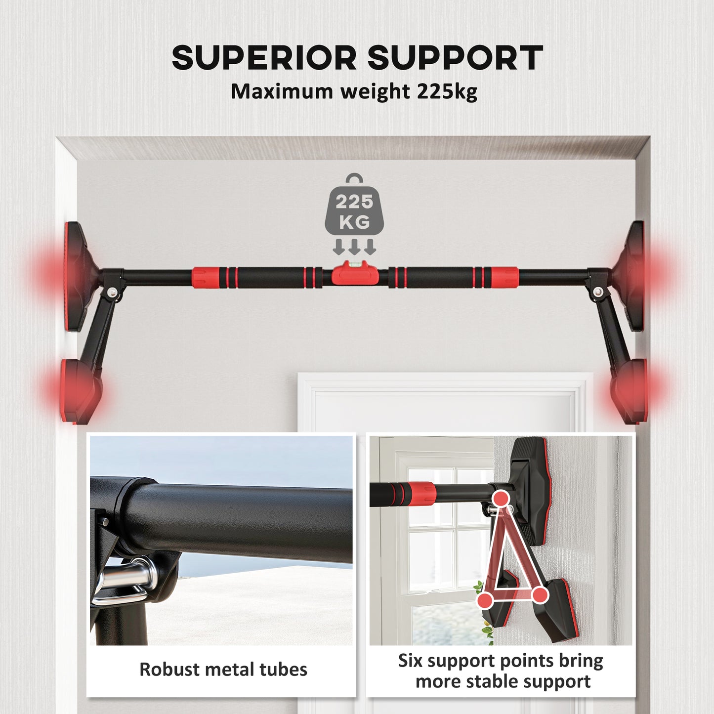 SPORTNOW Pull Up Bar Doorway 79-107cm, No Screw Chin Up Bar 225kg Capacity, with Level Gauge, Triangle Support, for Home Workout