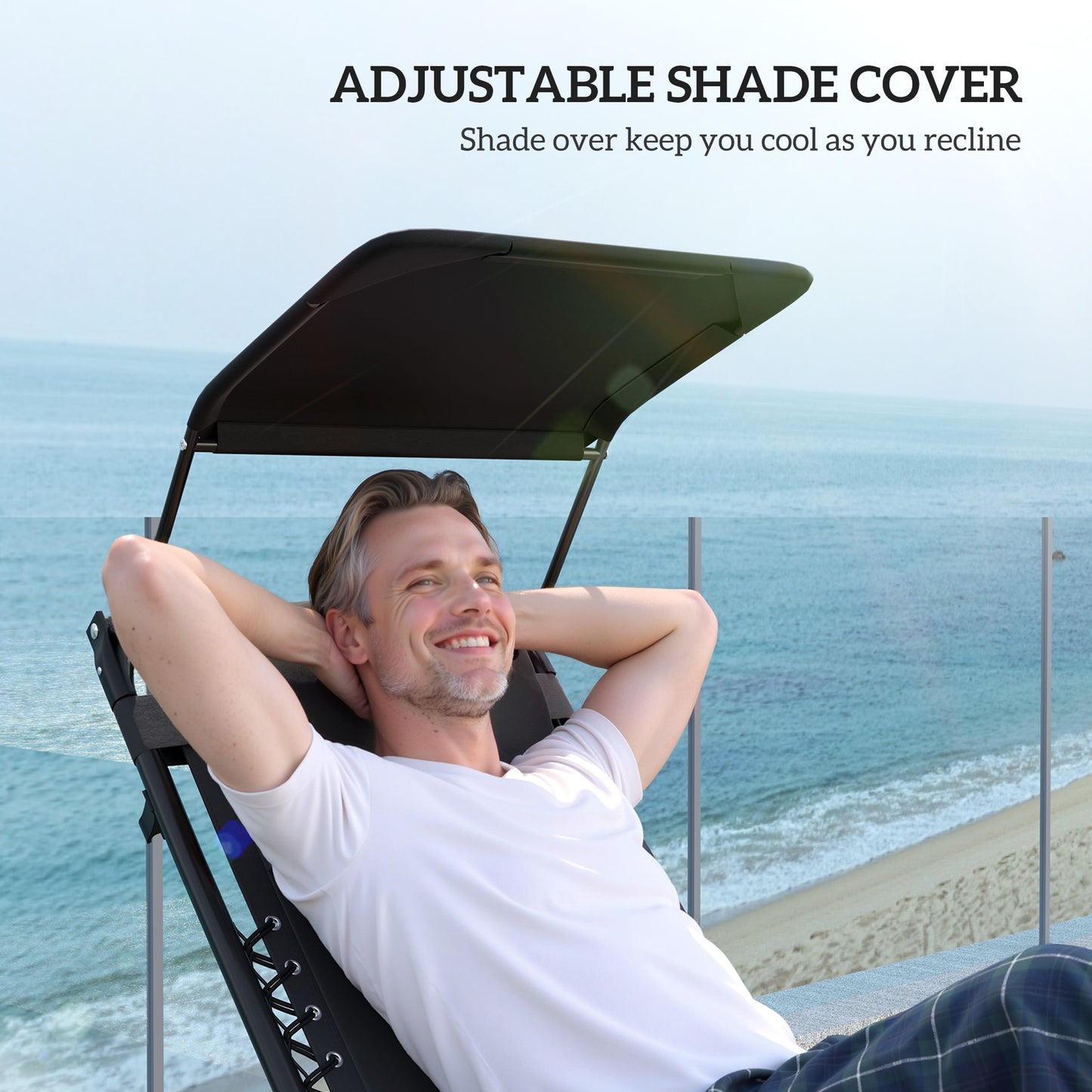 Outsunny Zero Gravity Lounger: Folding Reclining Chair with Shade, Cup Holder, Cushion & Headrest, Black