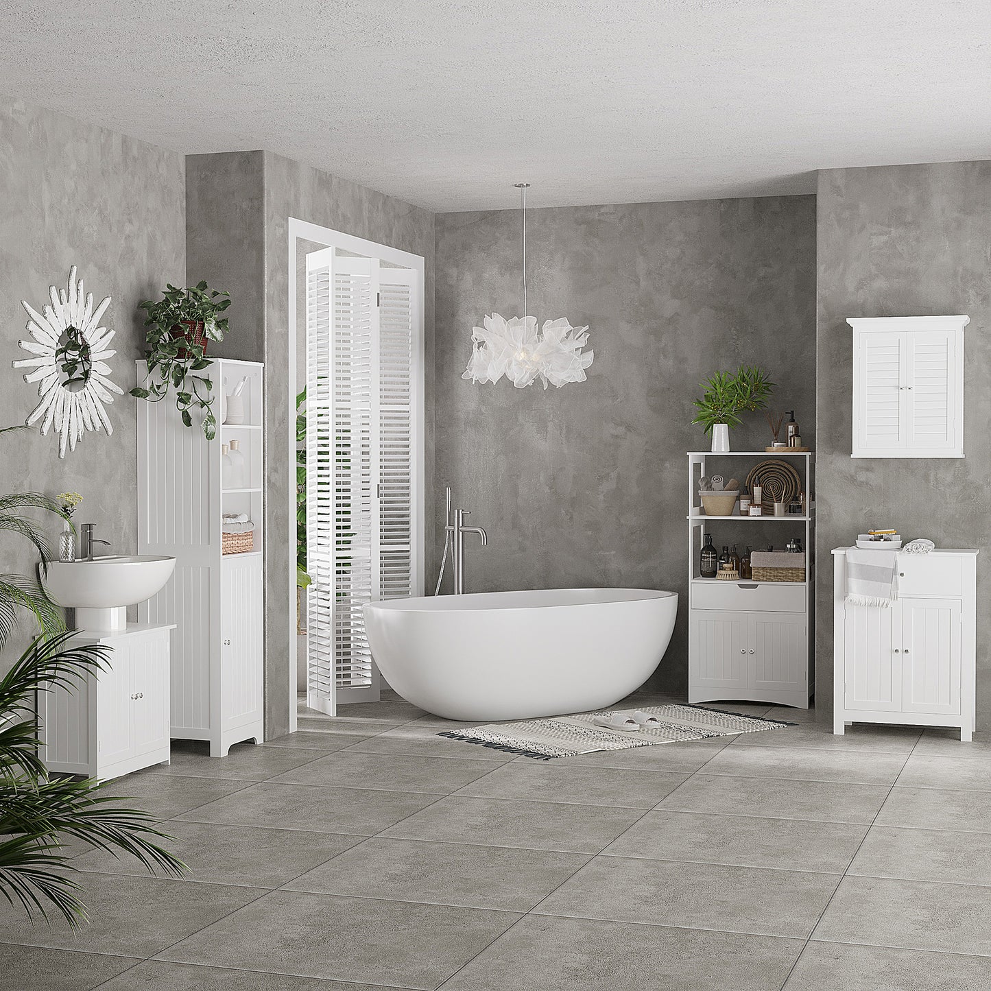 HOMCOM Slim Bathroom Storage Cabinet, Tall Bathroom Cabinet with 3 Open Shelves and Adjustable Shelf, White