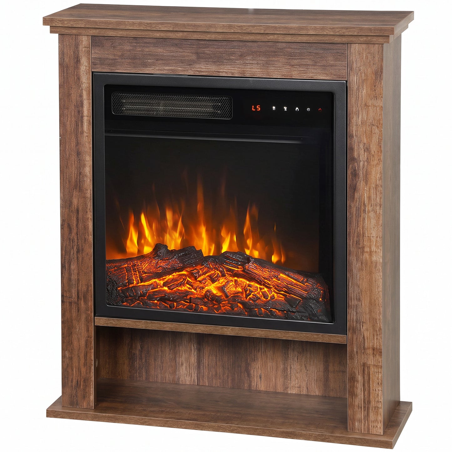 HOMCOM Electric Fireplace Suite with Shelf, 25" 1800W Electric Fire and Surround with LED Flame, 5 Brightness, Remote, Oak