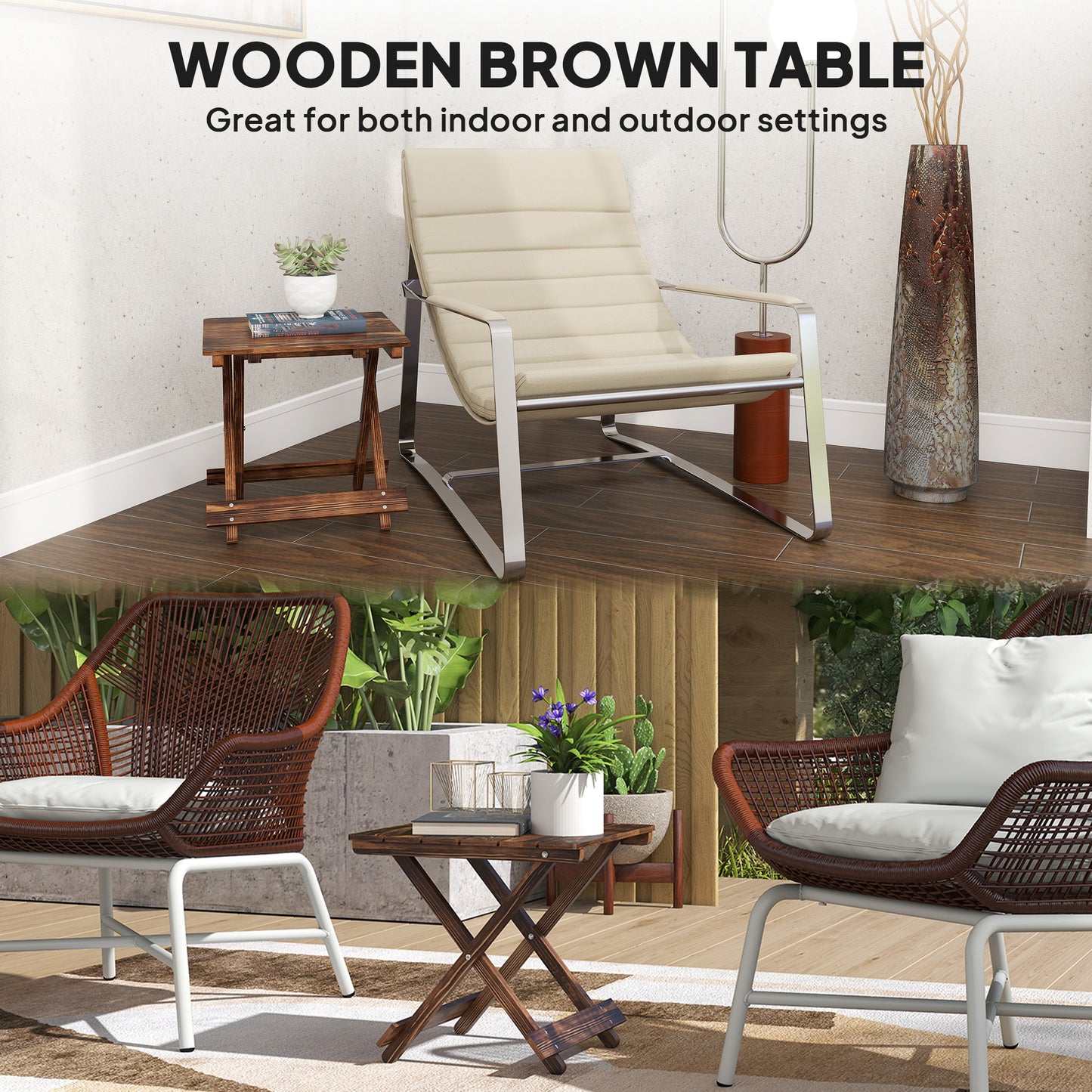 Outsunny Fir Wood Folding Coffee Table, Lightweight Small Garden Table, Portable Folding Side Table for Balcony