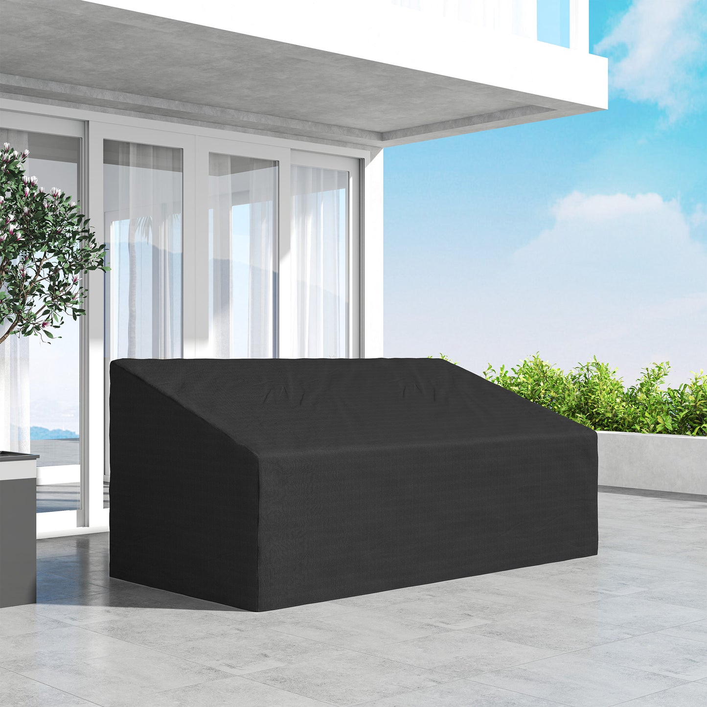 Outsunny 600D Oxford Cloth Furniture Cover, 3 Seater Sofa Protector for Garden Patio, Outdoor, Waterproof, Black, 218 x 111 x 63-101 cm