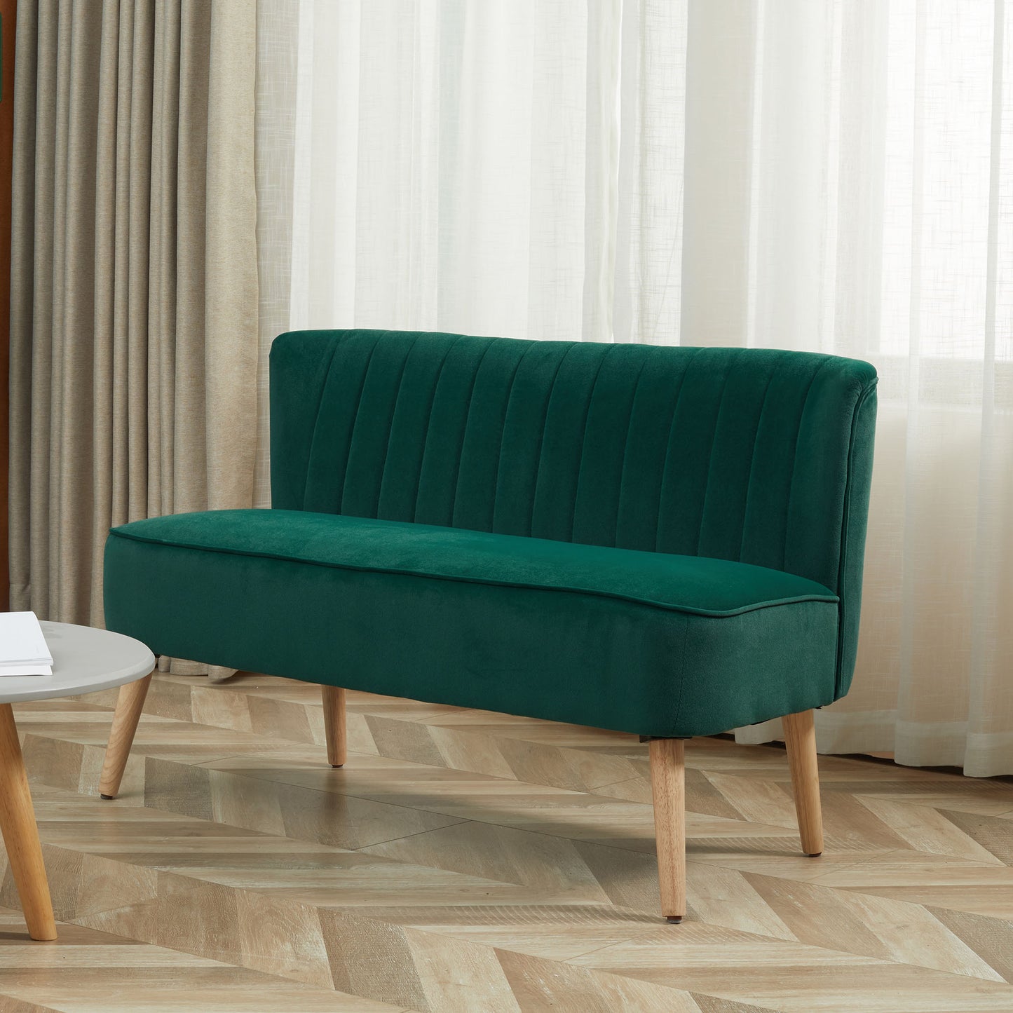HOMCOM Modern Velvet Double Seat Sofa w/ Wood Frame Foam Padding High Back Soft Comfortable Compact Couch Green