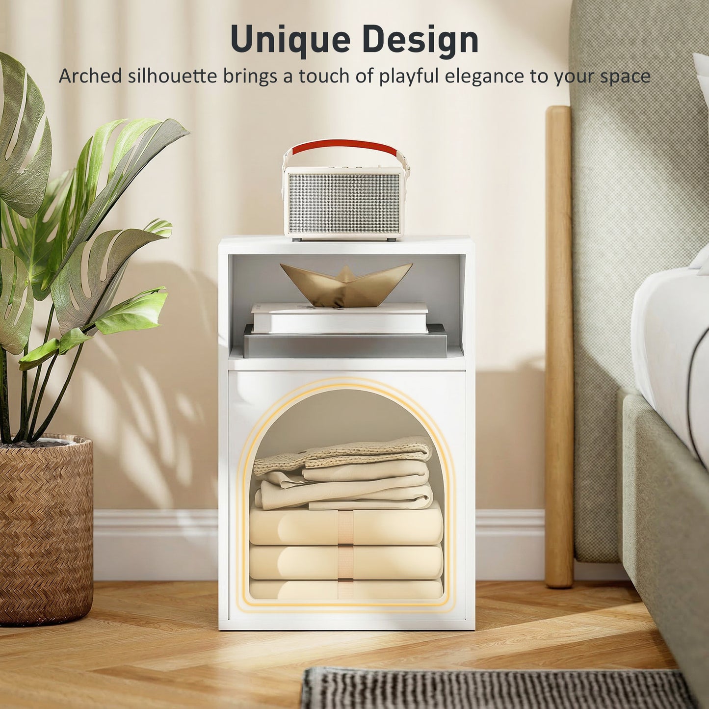 HOMCOM Bedside Table with 2 Open Compartments - White