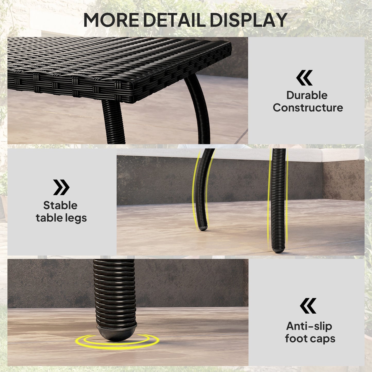 Outsunny PE Wicker Rattan Garden Coffee Table - Black