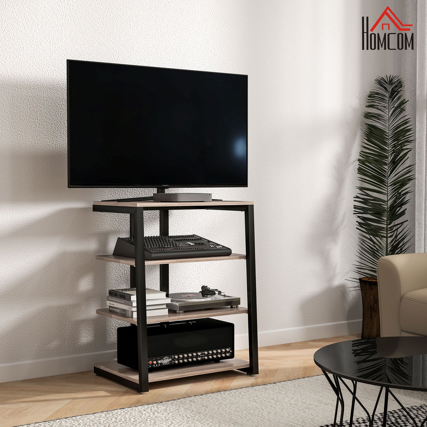 HOMCOM Corner TV Unit, with Three Storage Shelves - Grey