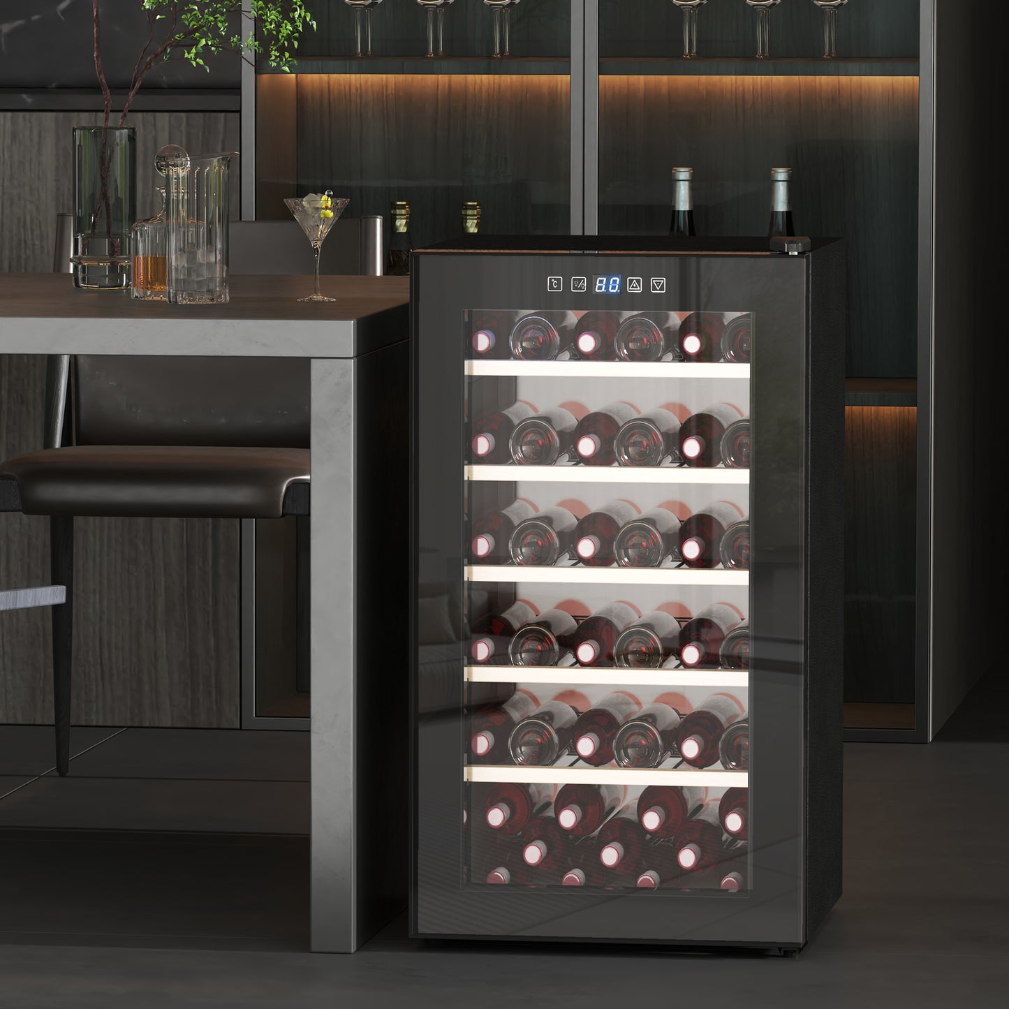 HOMCOM Wine Fridge, 41 Bottle, 91L, Glass Door, LED, Digital Touch Screen, Temp Control, Freestanding Wine Cooler, Black