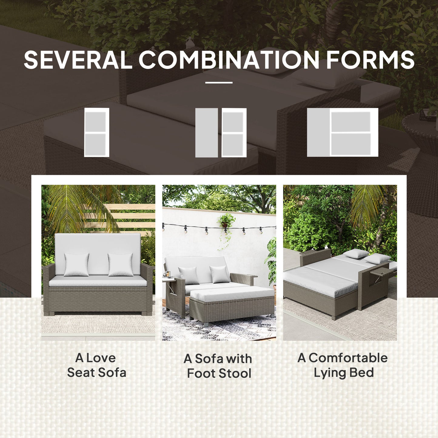 Outsunny Rattan Day Bed, with Footstool - White/Grey