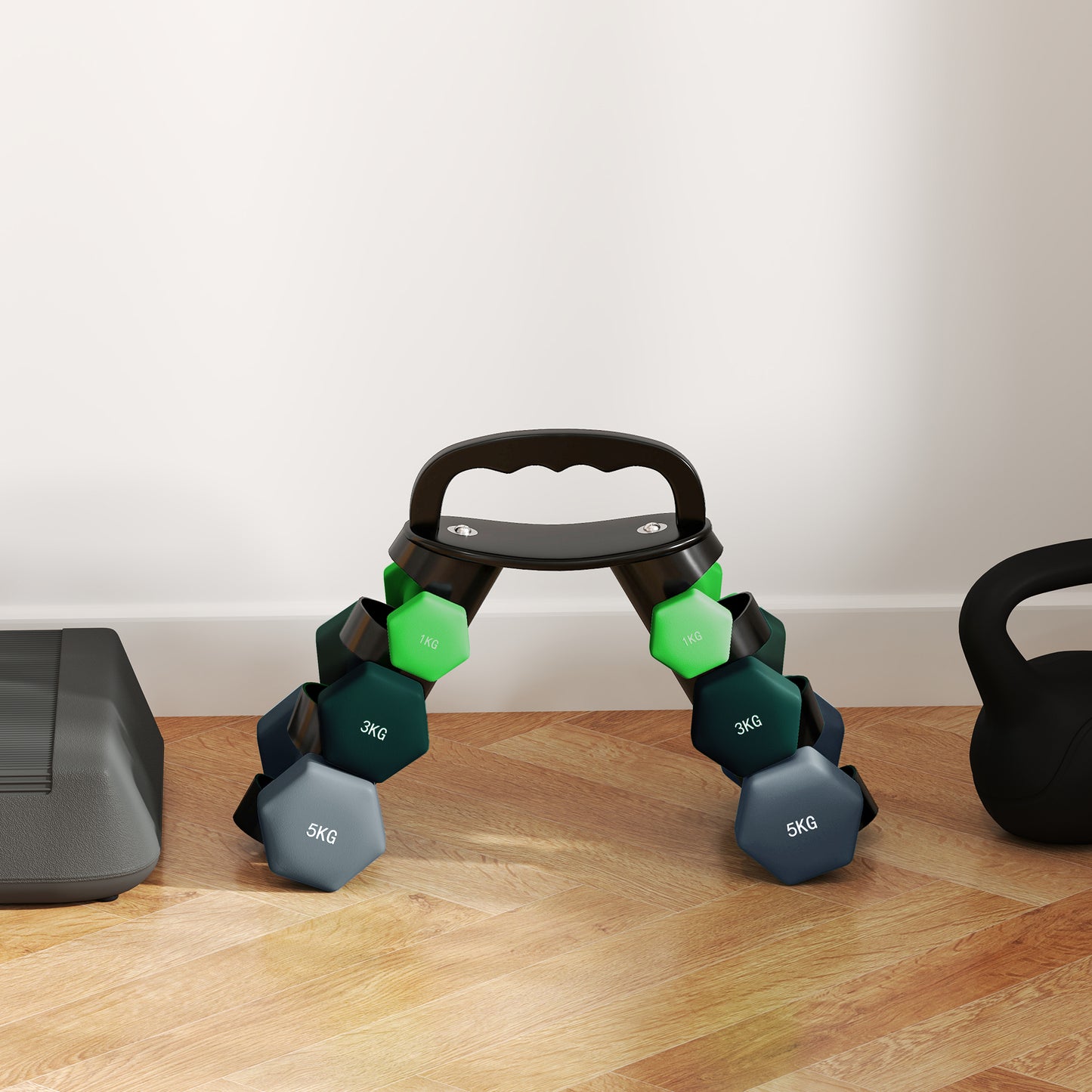 SPORTNOW Dumbbells Set with Storage Rack, 2 x 1kg, 2 x 3kg, 2 x 5kg, Green