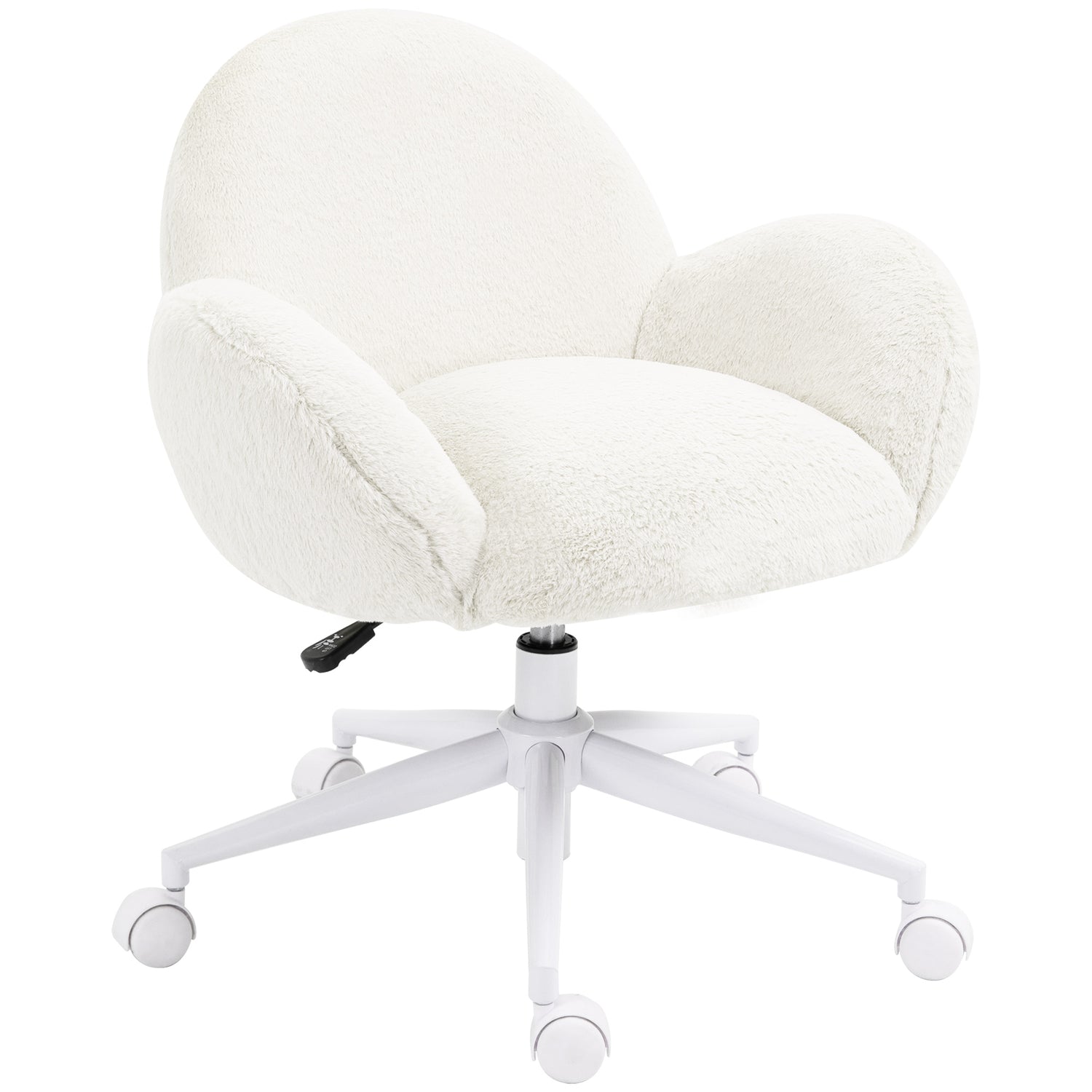HOMCOM Makeup Vanity Chair, Cute Fluffy Desk Chair with Rolling