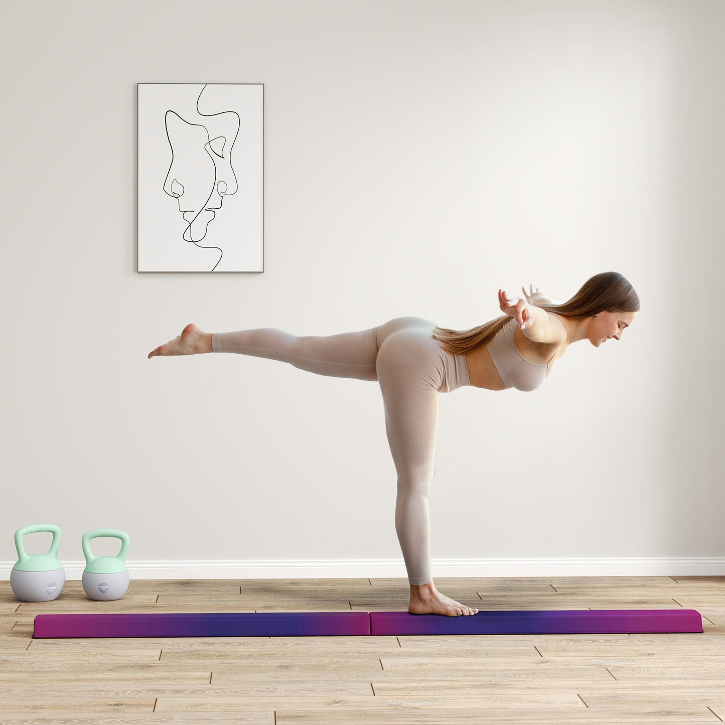 SPORTNOW Folding Gymnastics Beam, Anti-Slip Base, Kids Home Training, Blue/Pink