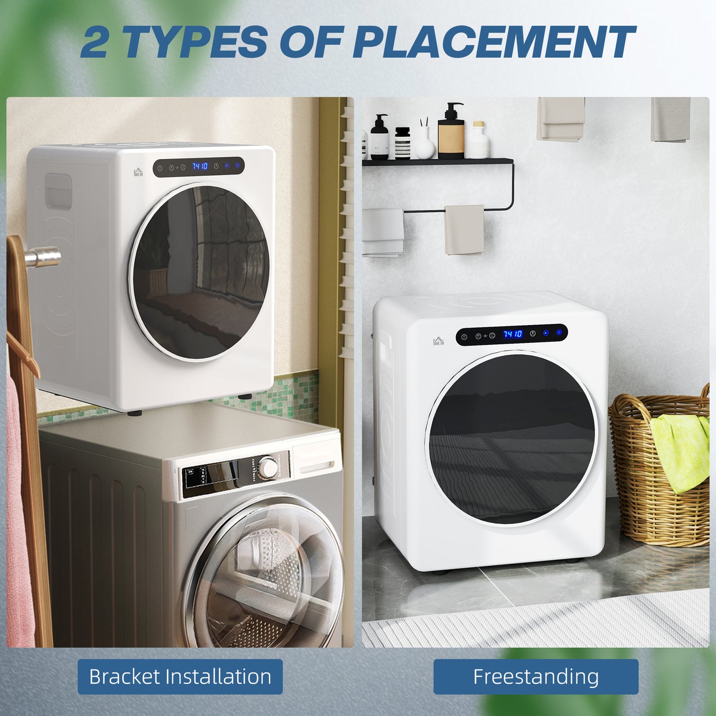 HOMCOM 8kg Vented Tumble Dryer, 1000W Portable Clothes Dryer, 6 Heat Settings, White