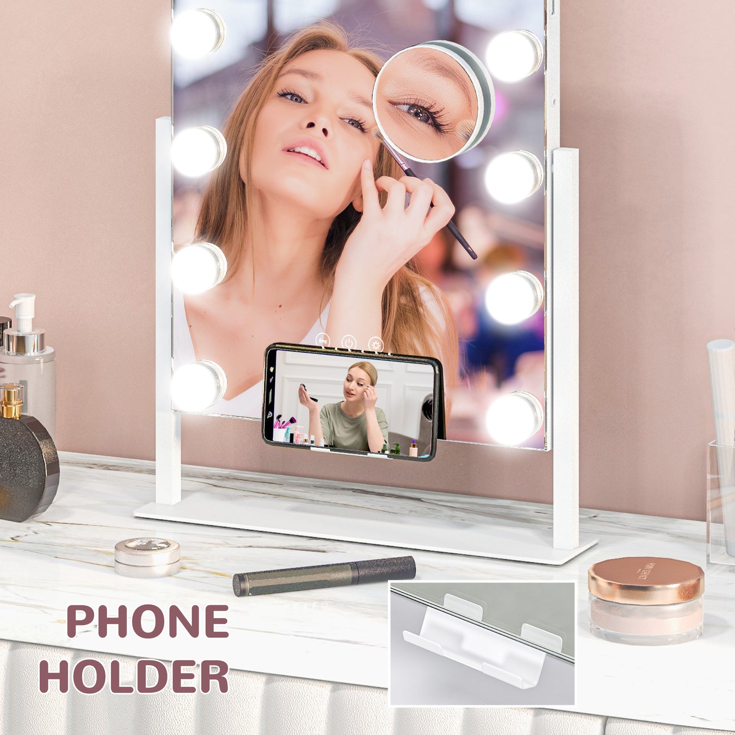 HOMCOM 37x46cm Hollywood Vanity Mirror, 12 LED Bulbs, 3 Colours, USB Port, Touch Screen