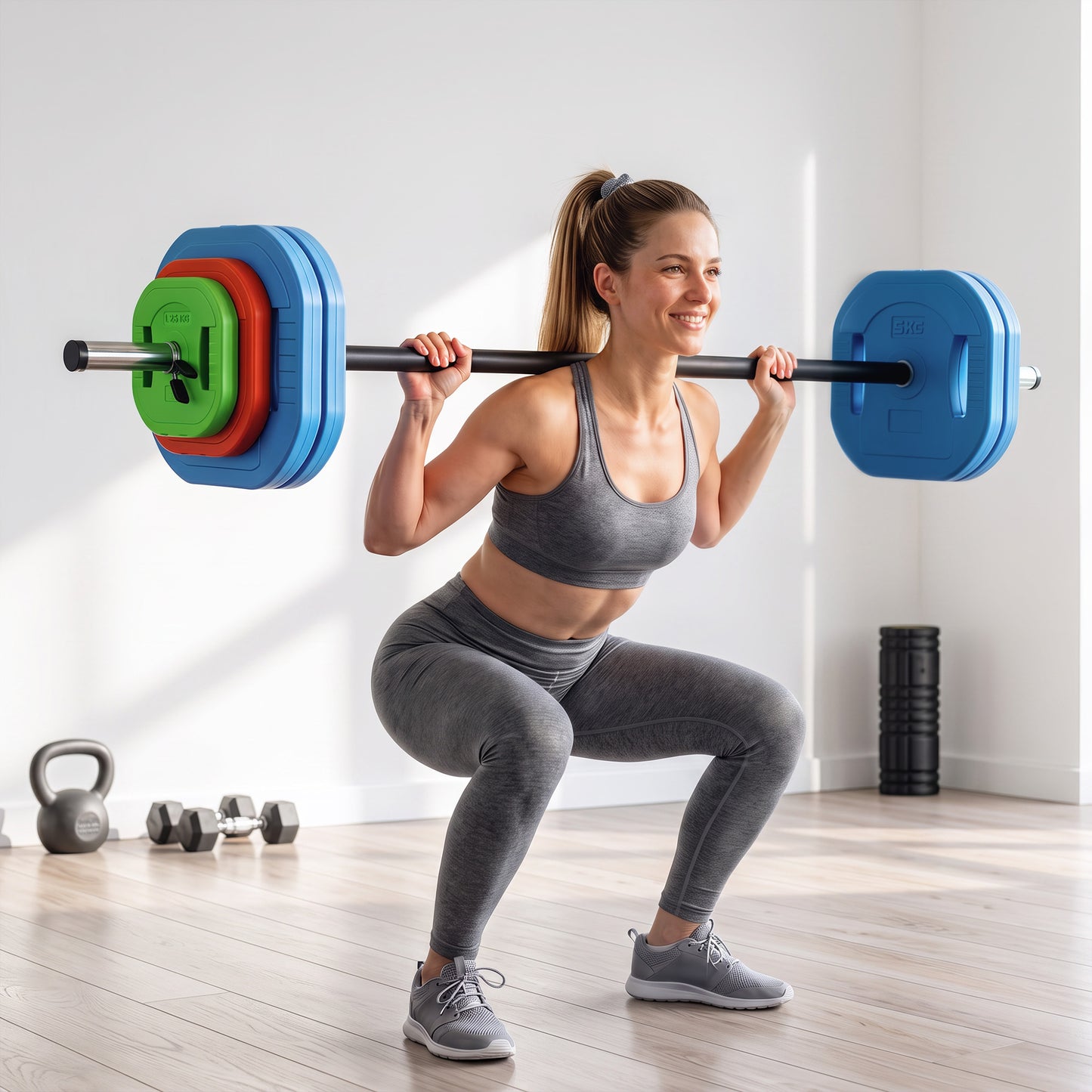 SPORTNOW 30 kg Adjustable Barbell Weights Set, Barbell Bar with Weight Plates, Non-slip Handle, Multicolour