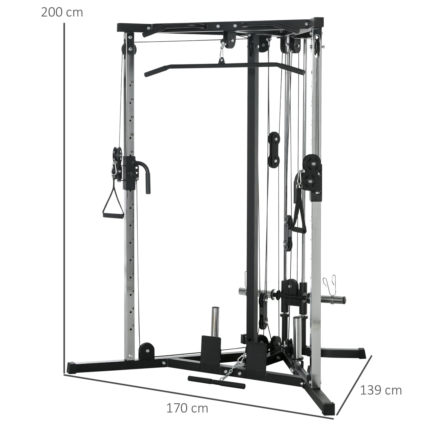 SPORTNOW Home Gym Machine, Multifunctional Equipment with High/Low Pulleys, Pull Up Bar, 15-Position Adjustable Training Station, Black