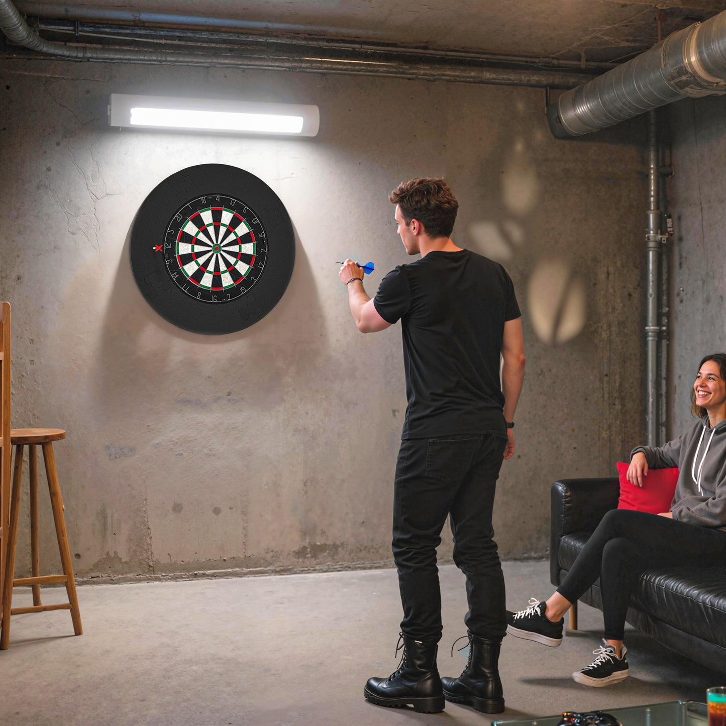 SPORTNOW Professional Bristle Dartboard Set with EVA Surround Ring, 6 Steel Tip Darts, Black