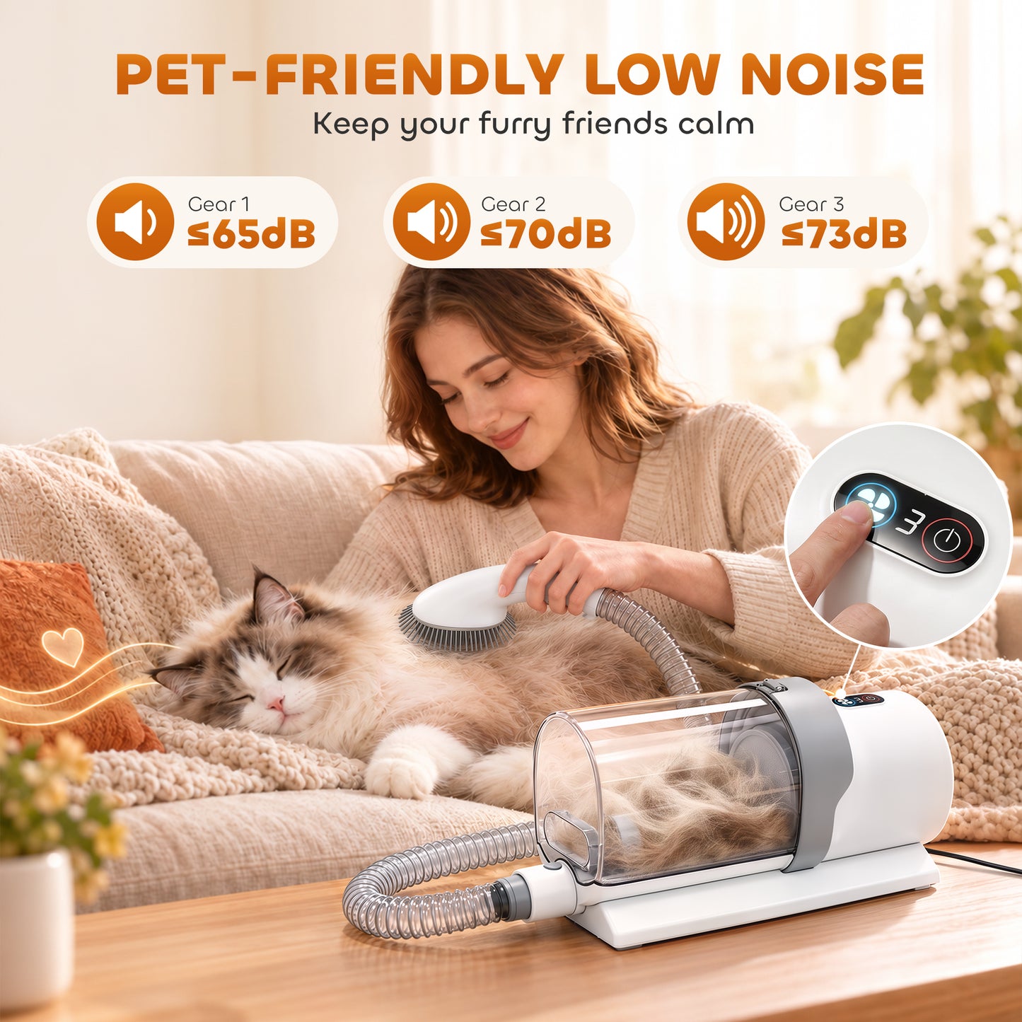 PawHut Dog Grooming Kit with 10Kpa Vacuum, 2.5L Dog Vacuum Groomer & Clipper, 5 in 1 Pet Grooming Kit, Low Noise 65dB