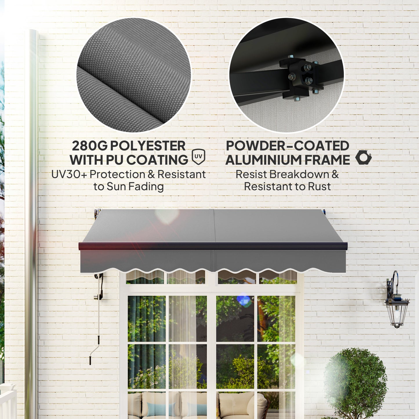 Outsunny Electric Awning, 2.5 x 2m, Remote Control, Aluminium Frame, UV30+ Sun Shade Canopy for Garden Patio or Window, Dark Grey