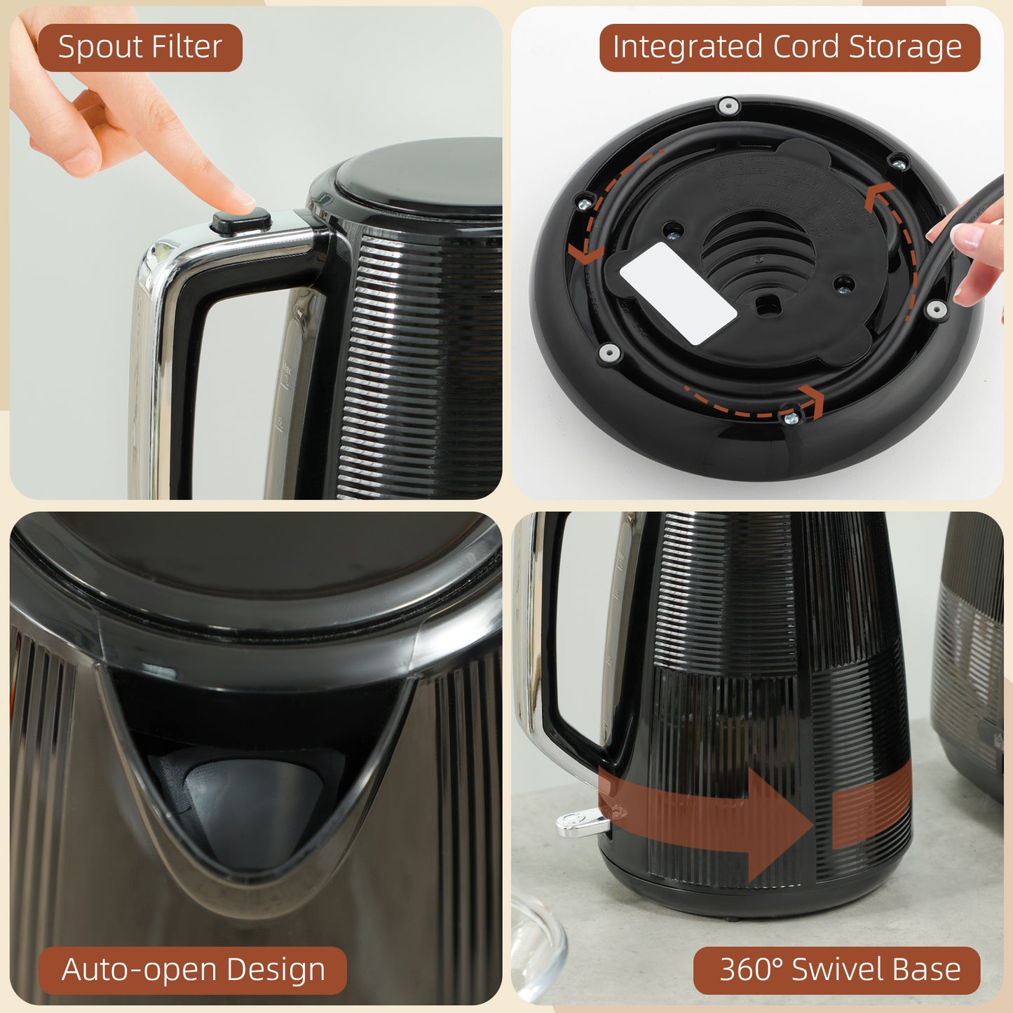 HOMCOM Kettle & Toaster Set, 1.7L 3000W Fast Boil, 2 Slice, 7 Browning Levels, Defrost, Reheat, Black