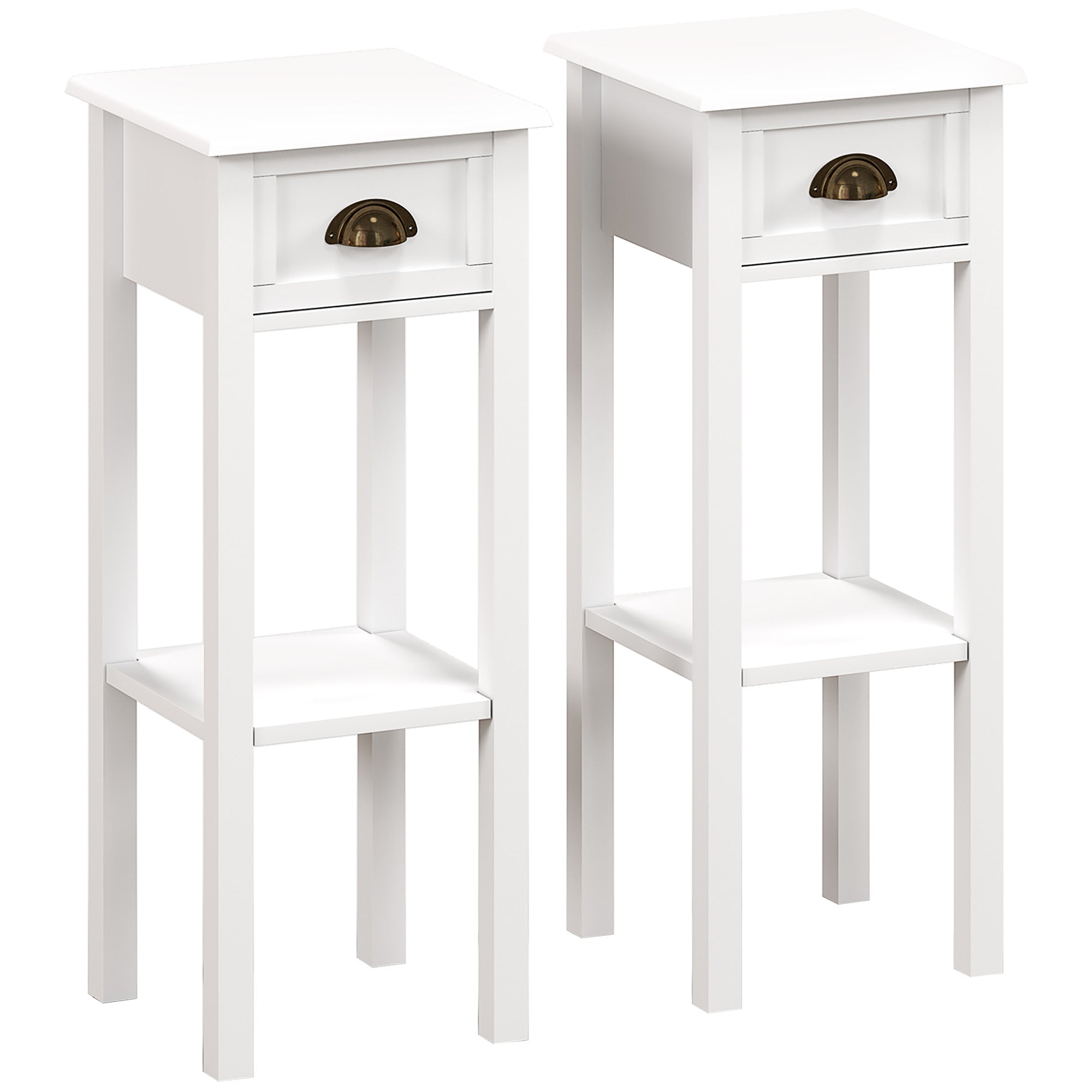 HOMCOM 2-Tier Side Tables Set of 2 with Drawer and Shelf, 2 Pieces Bed ...