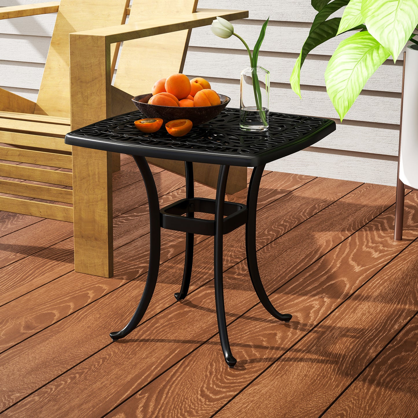 Outsunny Cast Aluminium Garden Table, 38mm Umbrella Hole, Anti-slip Feet, 54 x 54cm, Black