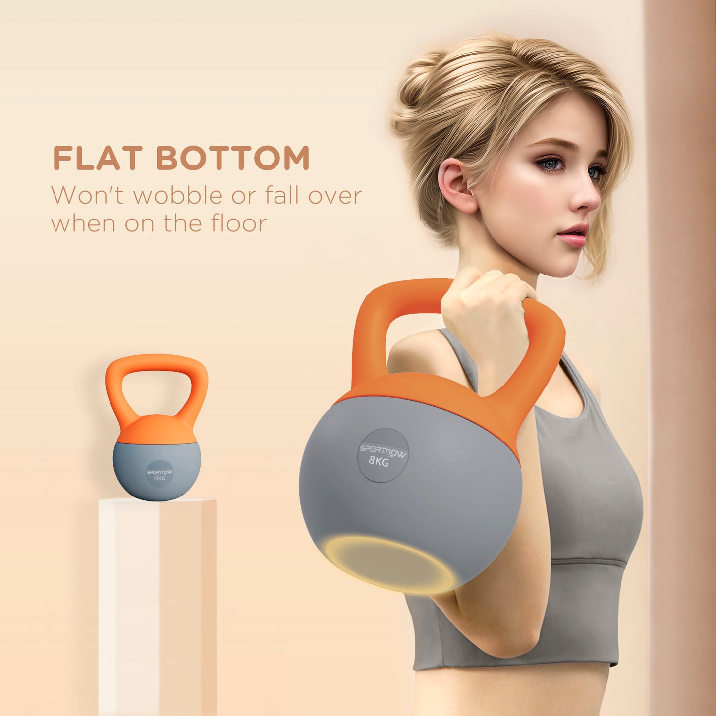 SPORTNOW Soft Kettlebell, 8kg Kettle Bell with Non-Slip Handle for Home Gym Weight Lifting and Strength Training, Orange and Grey