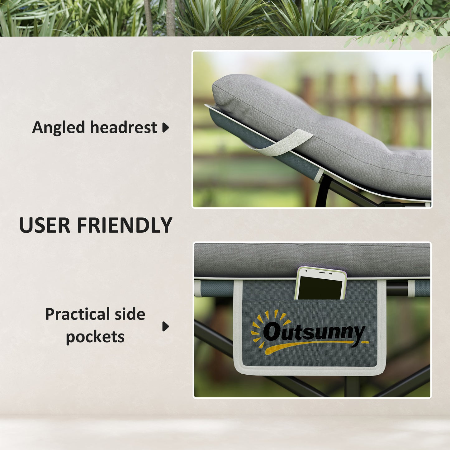 Outsunny 68cm Wide Folding Bed, Camping Cot for Adults with Mattress, Carry Bag, Storage Pocket, Max Load 150kg, Light Grey