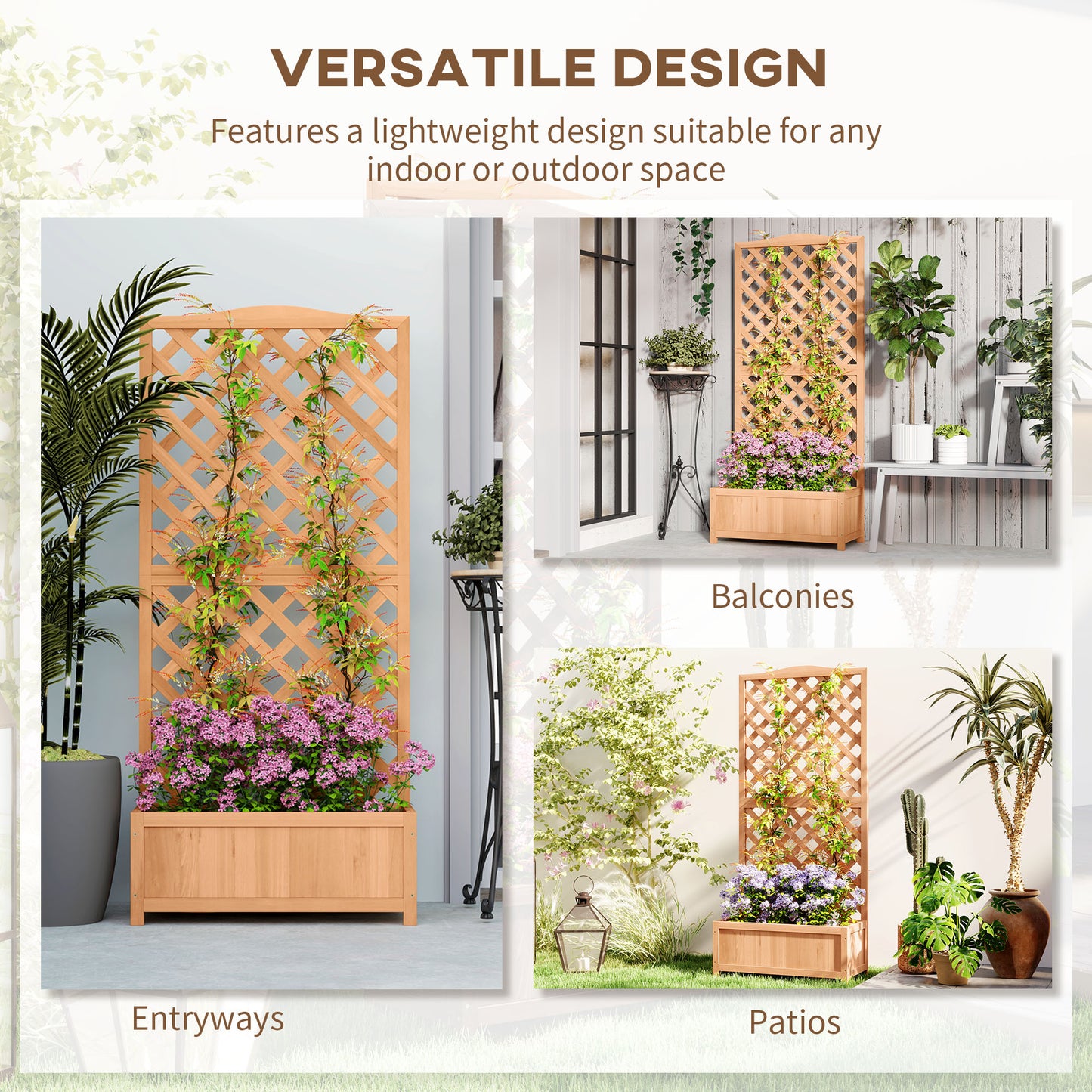 Outsunny Wooden Planter Box with Trellis, 76x36x170cm, Brown