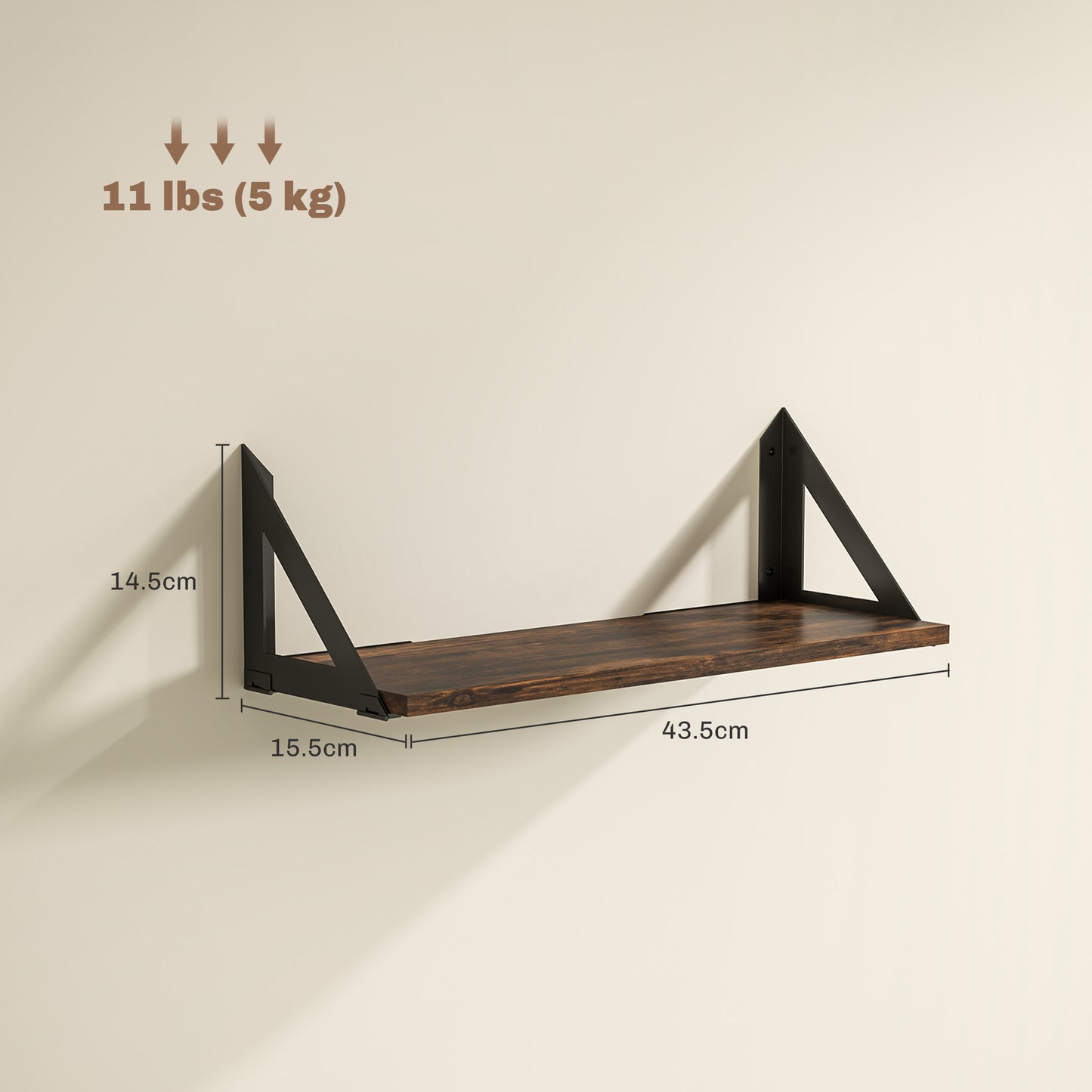 HOMCOM Set of 3 Wall Mounted Floating Shelves, Vintage Wall Shelves for Living Room, Entryway, Bedroom, Rustic Brown