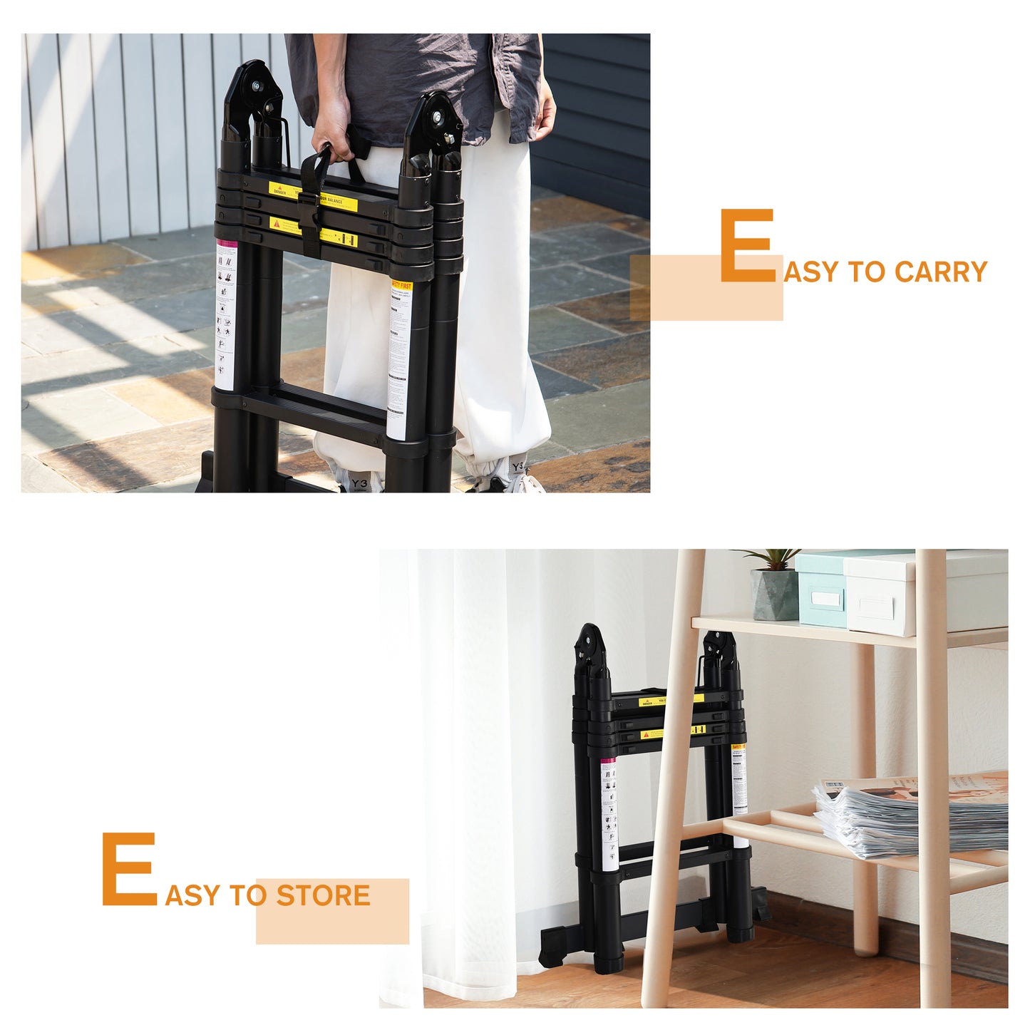DURHAND 3.2m Telescopic Ladder with Anti-slip Pedals Black