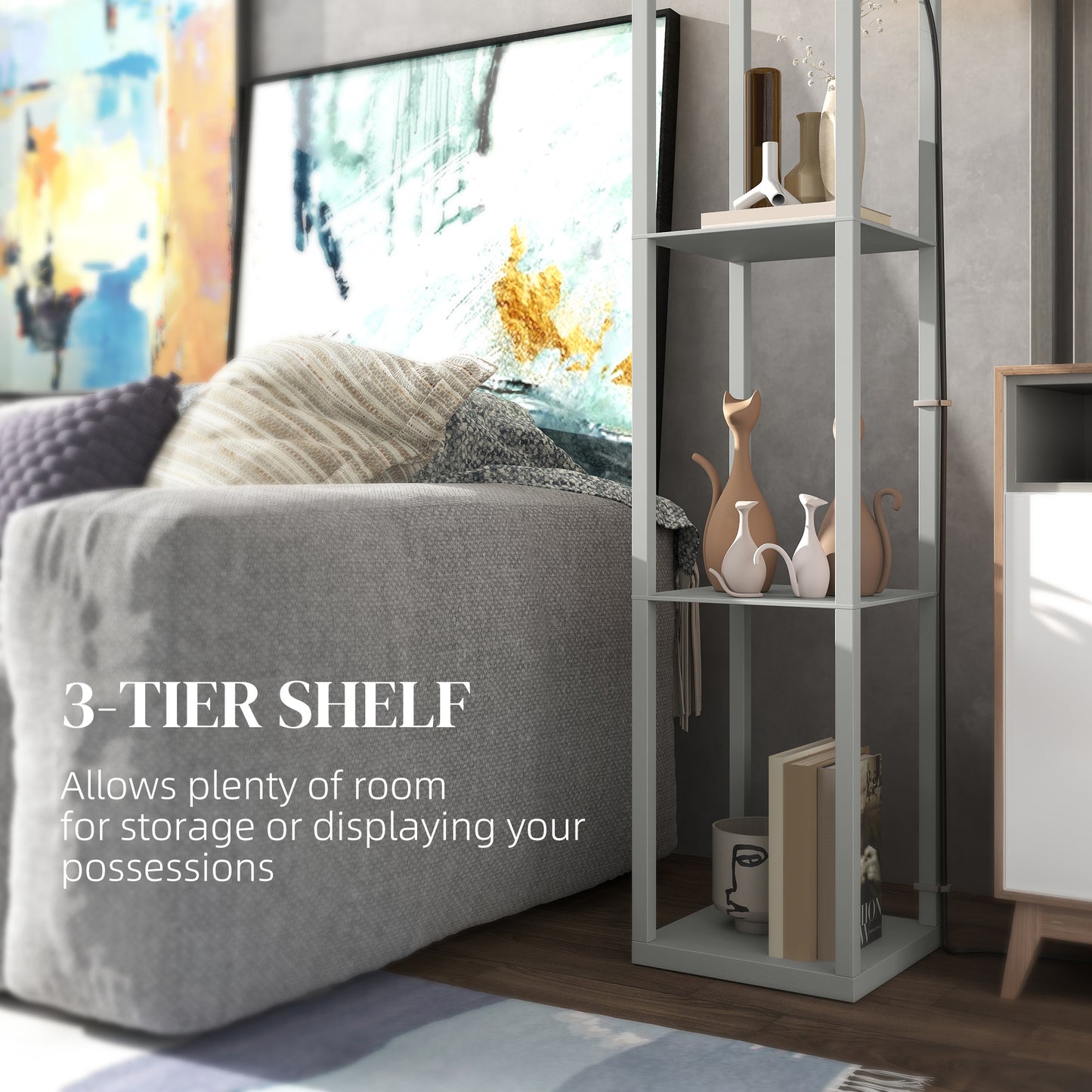 HOMCOM Three-Shelf Standing Lamp - Grey/White