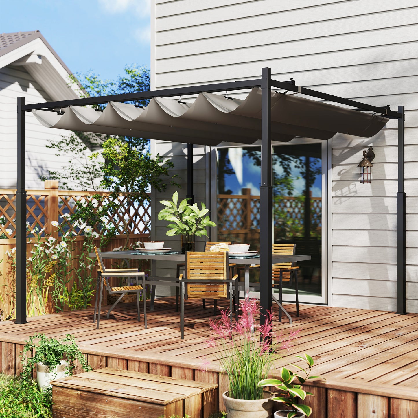 Outsunny 3 x 3(m) Garden Pergola with Retractable Roof, Grey