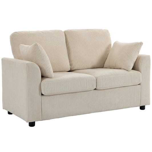 HOMCOM 2 Seater Sofa, Corduroy Small Couch with Spring Cushion, Wide and Deep Seat, Beige