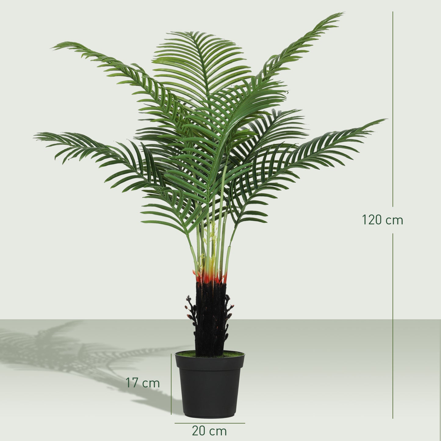 HOMCOM 120cm Artificial Areca Palm Tree with 9 PE Leaves, Plastic Pot, and Flocked Soil for Home Office Decor, Green