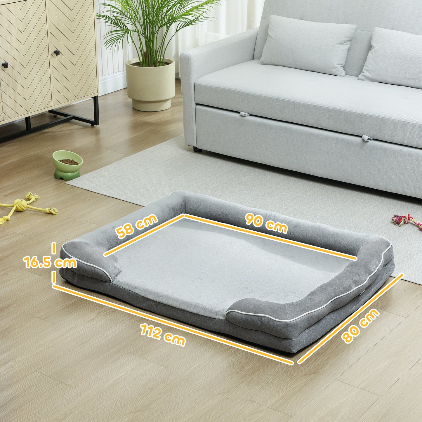 PawHut Dog Sofa Bed, Washable Pet Bed with Removable Cover and Non-Slip Bottom for Small, Medium and Large Dogs, Grey