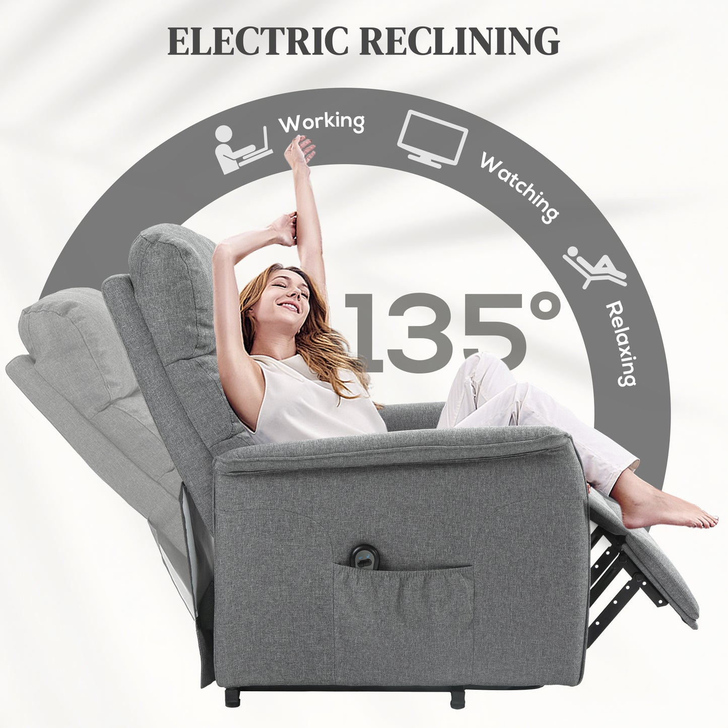 HOMCOM Electric Power Lift Recliner Chair, Fabric, Remote, Side Pockets, Grey