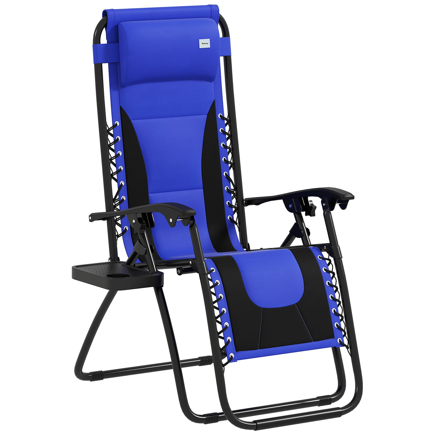 Outsunny Zero Gravity Lounger Chair, Folding Recliner with Padded Seat, Cup Holder, Cushion & Headrest for Poolside/Camping, Blue