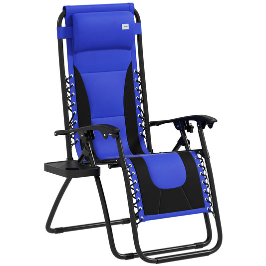 Outsunny Zero Gravity Lounger Chair, Folding Recliner with Padded Seat, Cup Holder, Cushion & Headrest for Poolside/Camping, Blue