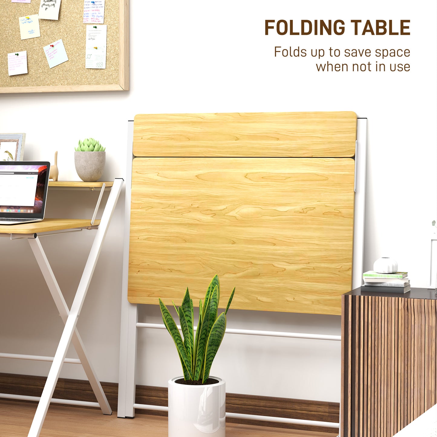 Compactible Desk HOMCOM Compact Folding Desk for Small Spaces, Maple Wood-effect ...