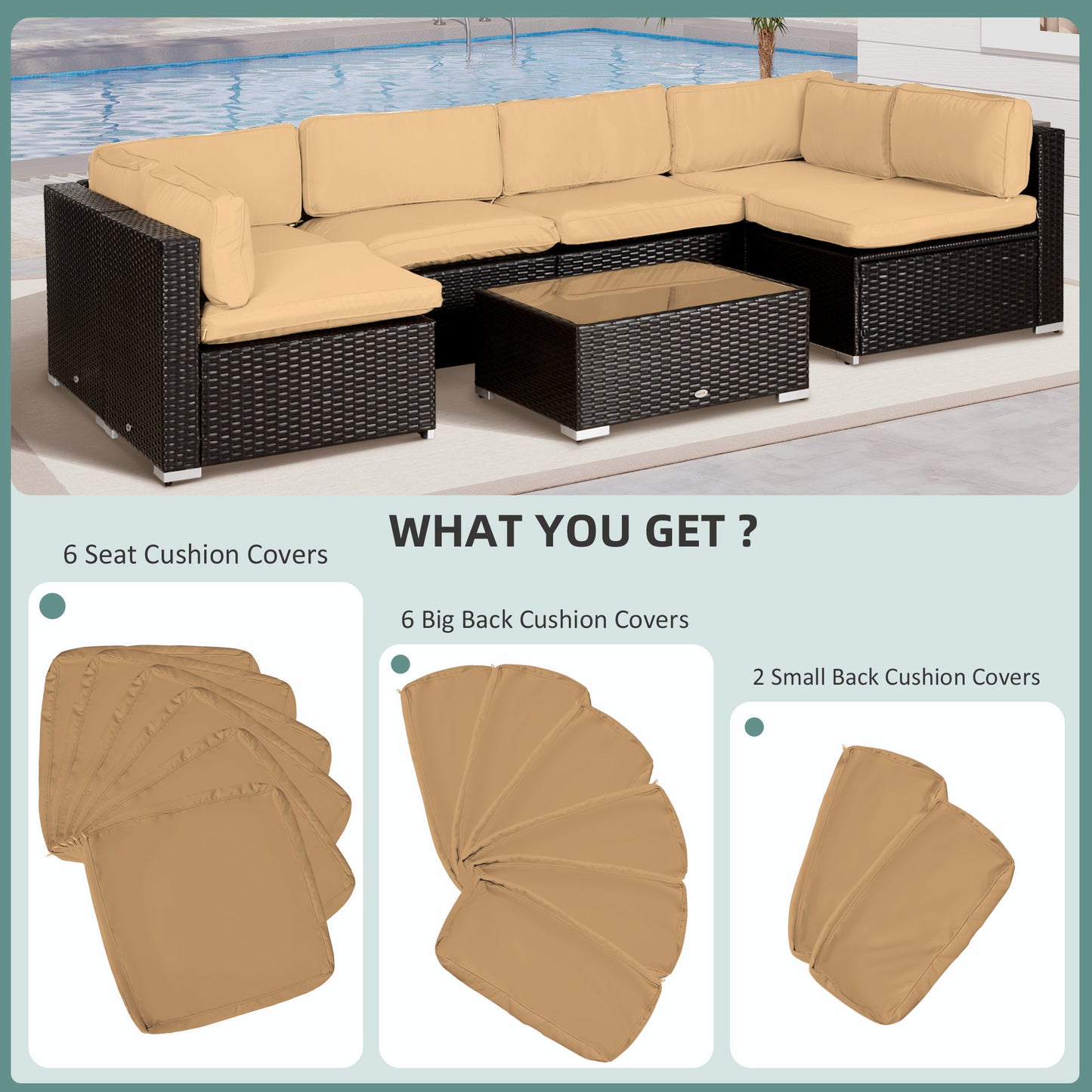 Outsunny Garden Rattan Sofa Cushion Polyester Cover Replacement Outdoor- No Cushion Included, Beige