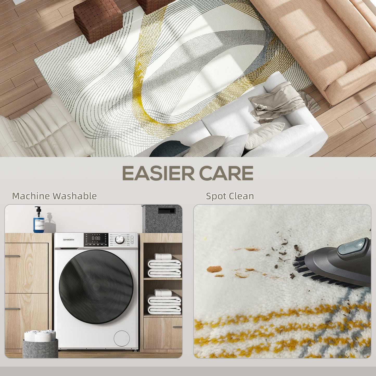 HOMCOM Modern Area Rug, Machine Washable, Allergy-Friendly, for Living Room, Bedroom, Dining Room, Home Office, 230x160 cm, Cream White