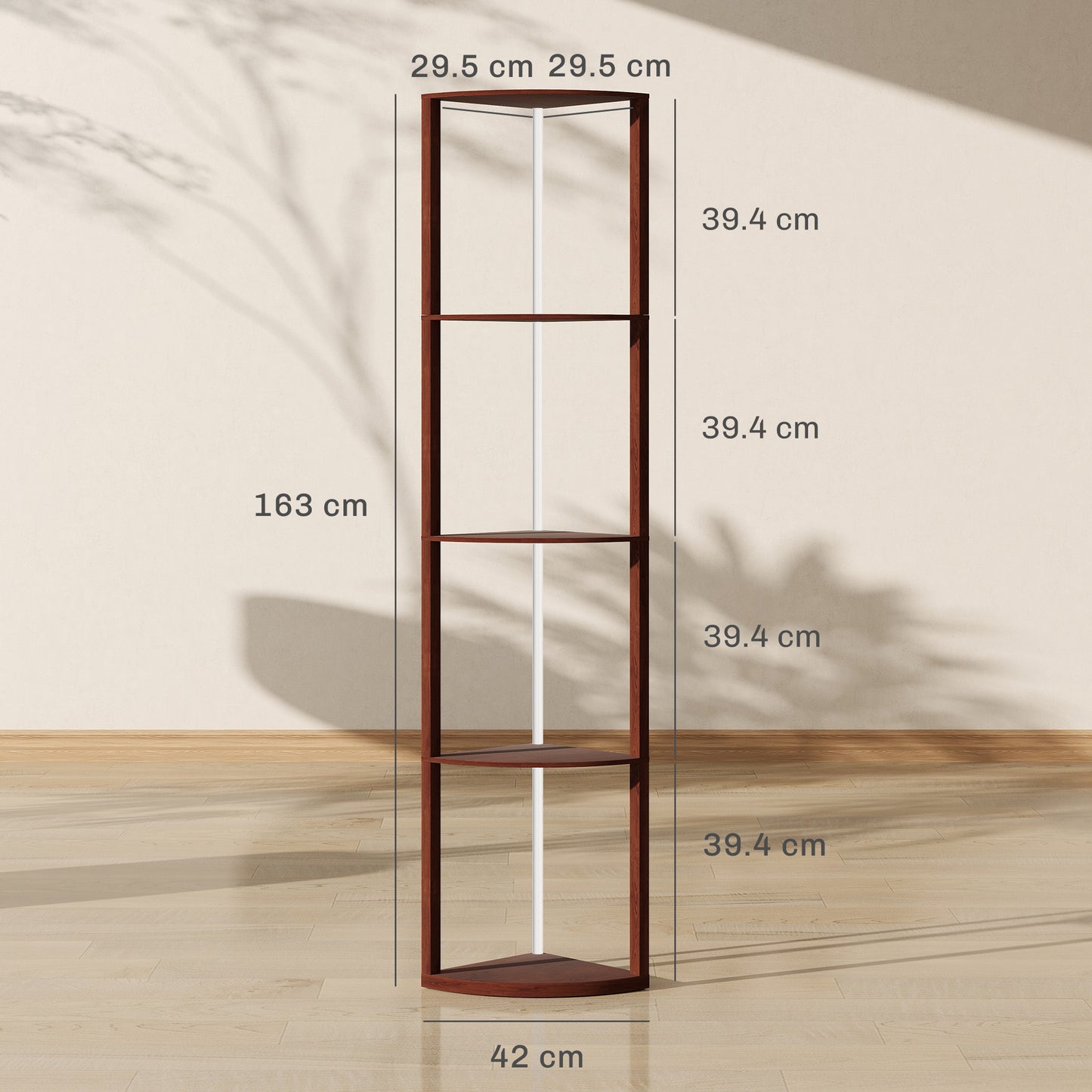 HOMCOM RGB LED Floor Lamp with Shelves, 5-Tier Dimmable Standing Lamp, Adjustable Brightness, Remote Control, Corner Shelf Unit, Brown