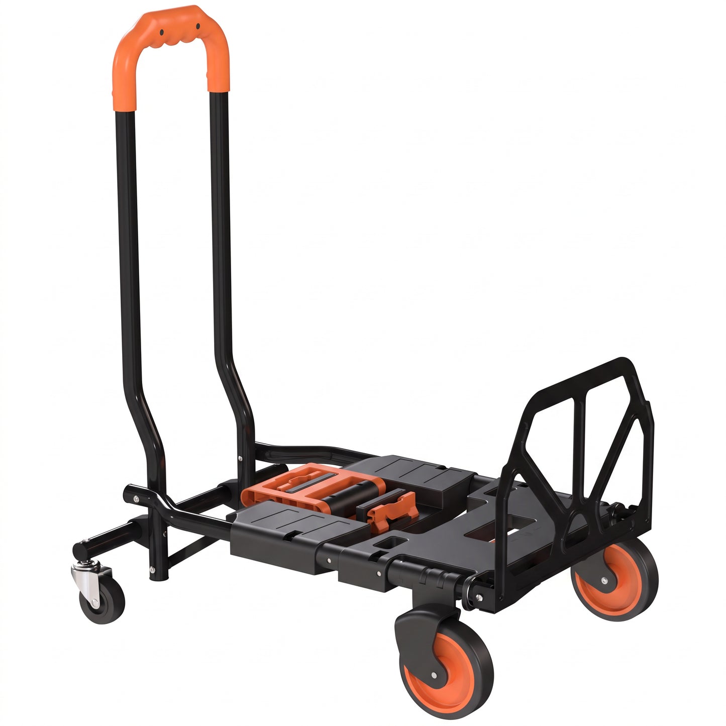 HOMCOM Steel 2-in-1 Folding Hand Truck on Wheels,  Foldable Trolley with Foldable Base, 120kg, Black and Orange