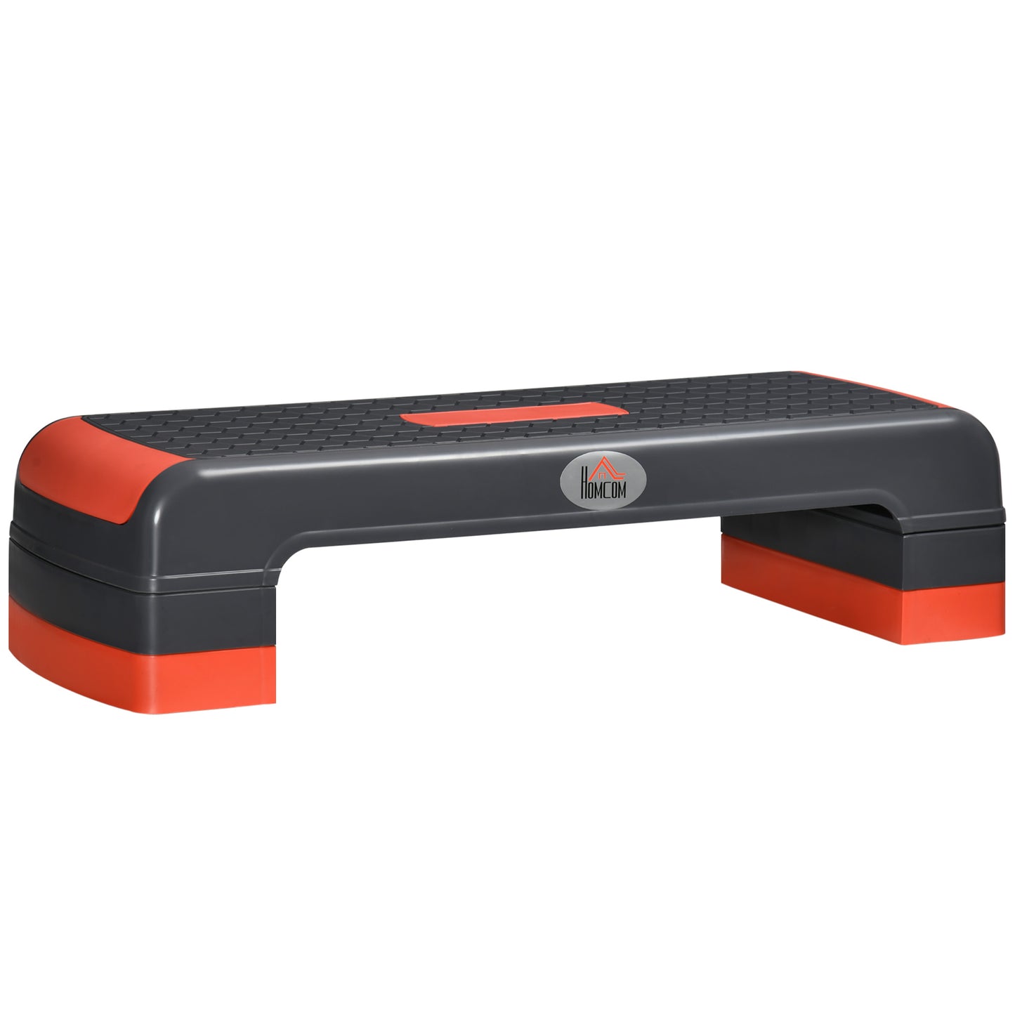 HOMCOM Aerobic Step, Adjustable Heights: 10cm, 15cm & 20cm, Nonslip Exercise Stepper for Home & Office Workouts, Grey and Red
